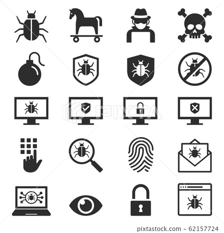 Antivirus protection computer security icons set. 62157724