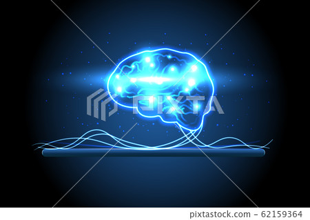 Human brain on tablet. Digital human brain. 62159364