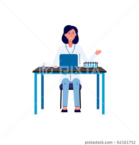 Laboratory researcher female character, flat vector illustration isolated. Laboratory researcher female character, flat vector illustration isolated. 62161752