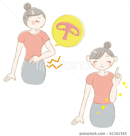 Women suffering from abdominal pain due to... - Stock Illustration ...