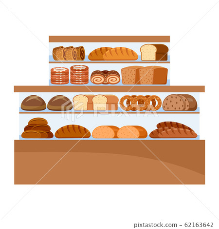 Shop of bread products. Counter. Vector flat 62163642