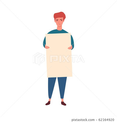 Man character with blank political placard, flat vector illustration isolated. 62164920