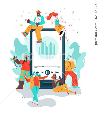 Mobile phone and doodle people listening music vector illustration isolated. Mobile phone and doodle people listening music vector illustration isolated. 62165273