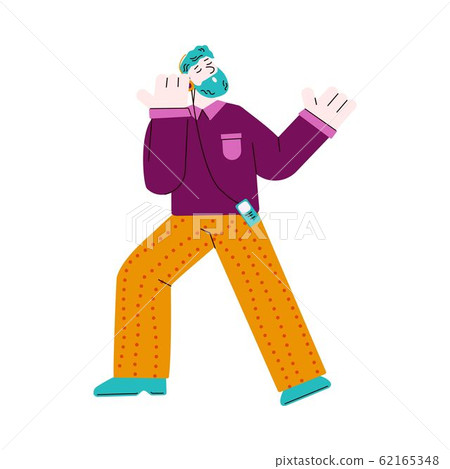Man cartoon character dancing to the music, flat vector illustration isolated. 62165348