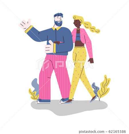 Cartoon couple walking together isolated on white background 62165386