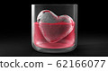 Red drink and heart shapeed ice in glass cup with dark background in the studio for love concept, 3d rendering. 62166077