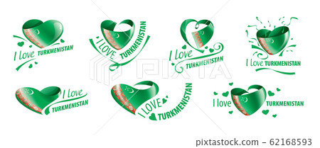 National flag of the Turkmenistan in the shape of a heart and the inscription I love Turkmenistan. Vector illustration 62168593