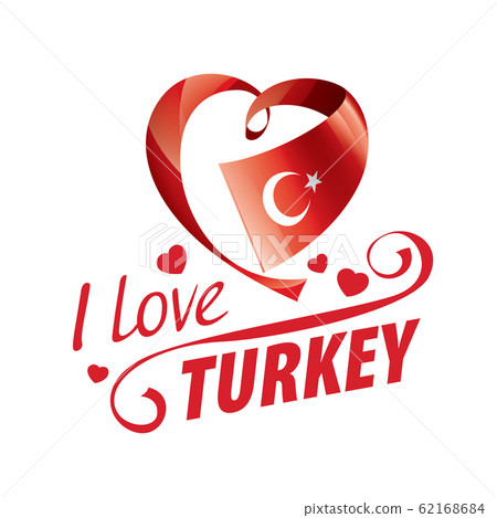 National flag of the Turkey in the shape of a heart and the inscription I love Turkey. Vector illustration 62168684