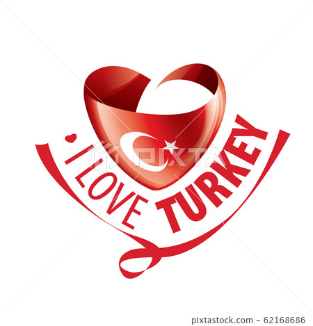 National flag of the Turkey in the shape of a heart and the inscription I love Turkey. Vector illustration 62168686