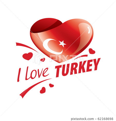 National flag of the Turkey in the shape of a heart and the inscription I love Turkey. Vector illustration 62168698