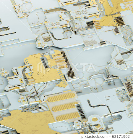 Circuit board futuristic server code processing. Gold and white technology background. 3d rendering Circuit board futuristic server code processing. Gold and white technology background. 3d rendering 62171902
