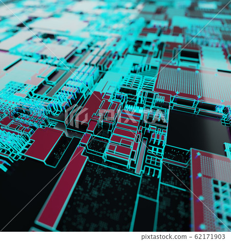 Circuit board futuristic server code processing. Neon color technology background. 3d rendering 62171903