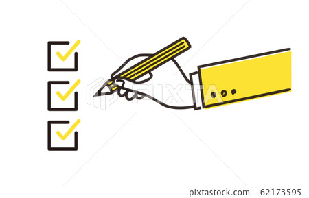 Illustration of hand holding pen with check image 62173595