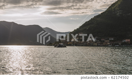 panorama view of Lake Iseo in Lombardy with water panorama view of Lake Iseo in Lombardy with water 62174502