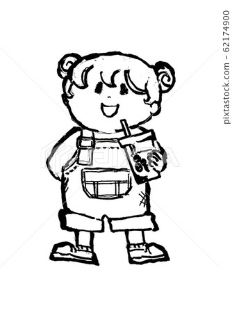 單色，單色，黑白，線條藝術，女孩，兒童，兒童，女孩，木薯，木薯飲料， 62174900