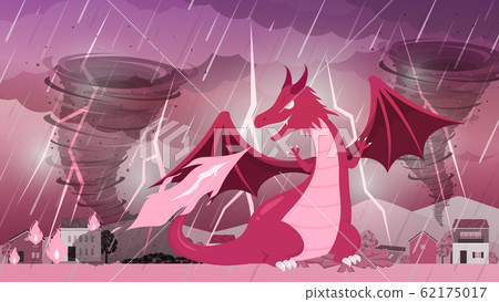 摧毀城市的龍的背景插圖_Sepia_16：9 62175017