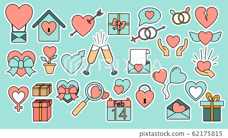Set of big simple flat icon stickers of beautiful  62175815