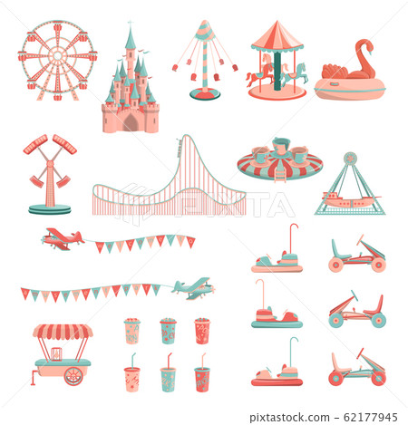Vector cartoon amusement park rides icon set. Vector cartoon amusement park rides icon set. 62177945