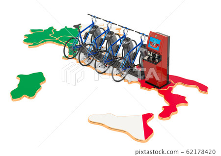 Bicycle sharing system in Italy concept Bicycle sharing system in Italy concept 62178420