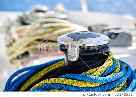 Winch with rope on sailing boat 62178531