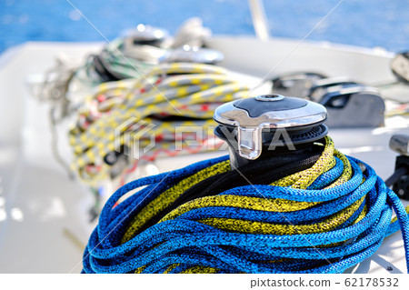 Winch with rope on sailing boat 62178532