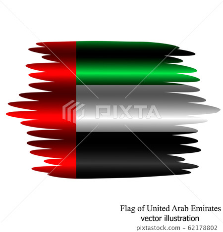Banner with flag of United Arab Emirates with folds. Illustration with flag. Bright illustration with brush effect. 62178802