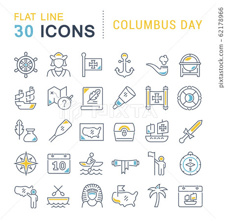 Set Vector Line Icons of Columbus Day Set Vector Line Icons of Columbus Day 62178966
