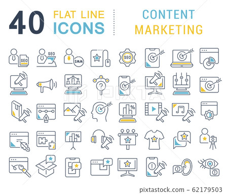 Set Vector Line Icons of Content Marketing 62179503