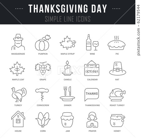 Set Vector Line Icons of Thanksgiving Day - Stock Illustration ...