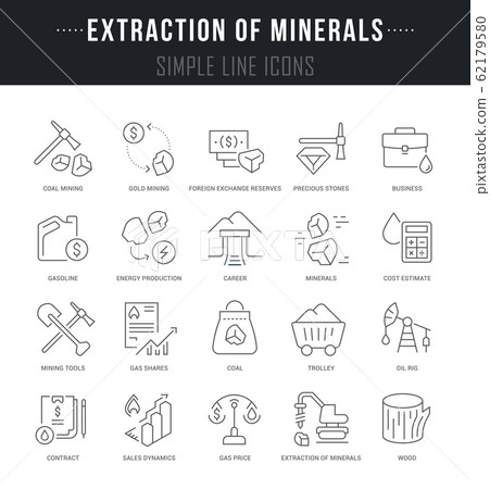 Set Vector Line Icons of Extraction of Minerals Set Vector Line Icons of Extraction of Minerals 62179580