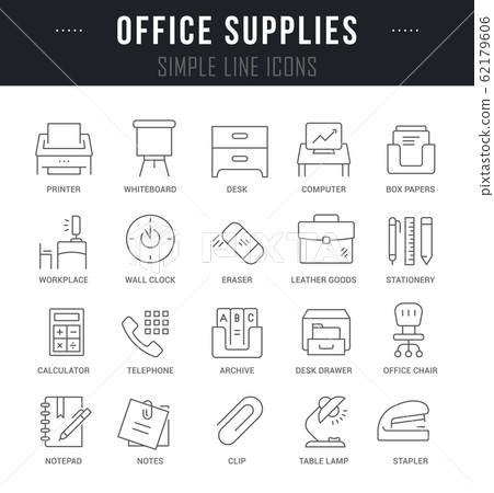 Set Vector Line Icons of Office Supplies - Stock Illustration [62179606 ...
