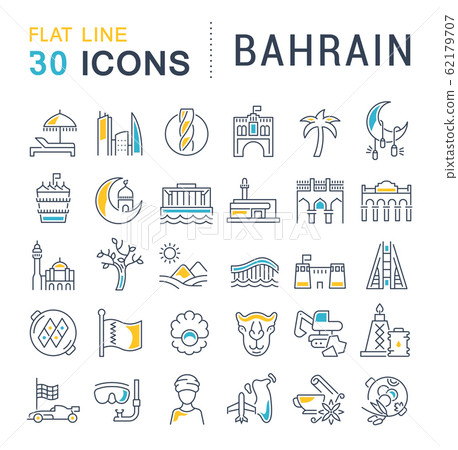 Set Vector Line Icons of Bahrain. Set Vector Line Icons of Bahrain. 62179707