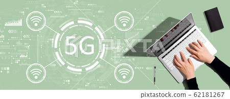 5G network with person using laptop computer 5G network with person using laptop computer 62181267