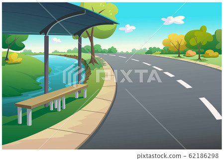 Bus stop on a clear day. 62186298