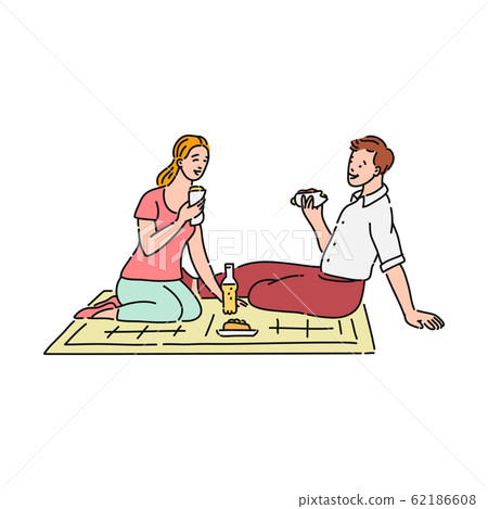 People characters eating outdoors, sketch vector illustration cartoon isolated. People characters eating outdoors, sketch vector illustration cartoon isolated. 62186608