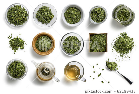 Dried Moringa on a white background. The view from the top Dried Moringa on a white background. The view from the top 62189435