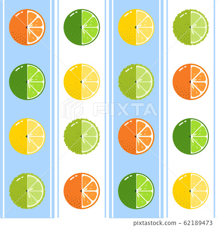Fruits Citrus equally seamless vector pattern with duotone Vertical stripes background Fruits Citrus equally seamless vector pattern with duotone Vertical stripes background 62189473