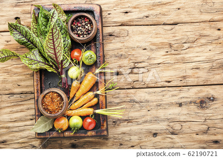 Fresh vegetables on wooden table 62190721