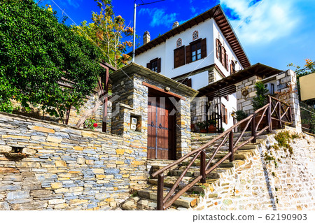 Street view at Makrinitsa village of Pelion, Greece 62190903