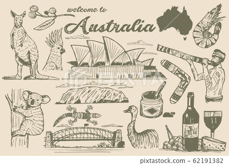Hand drawn Australia Icons, vector 62191382