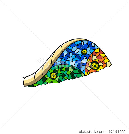 Stylized part of the bench from the Park Guell from the mosaic. Gaudi. Vector 62191631
