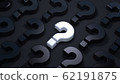 Question marks lined up on a dark background. White question mark in the center. Doubt concept 62191875
