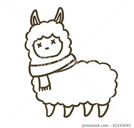 Illustration of alpaca with scarf (weak face) _ line only 62193645