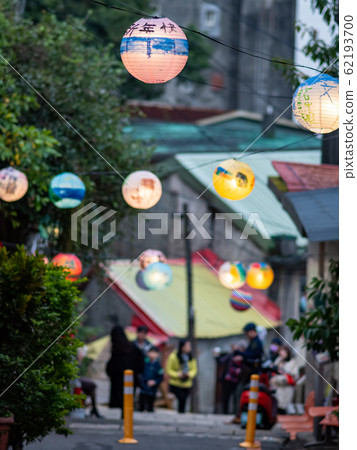 Chinese Paper Lanterns at a party during the evening toned Chinese Paper Lanterns at a party during the evening toned 62193700