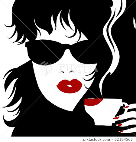 silhouette of a woman and a Cup of hot coffee 62194562