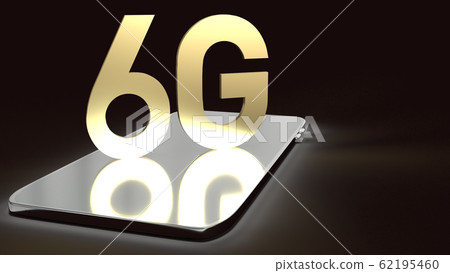 The 3d rendering 6g text gold surface glow on smartphone  in dark image for mobile technology content. 62195460