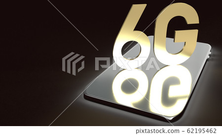 The 3d rendering 6g text gold surface glow on smartphone in dark image for mobile technology content. The 3d rendering 6g text gold surface glow on smartphone in dark image for mobile technology content. 62195462