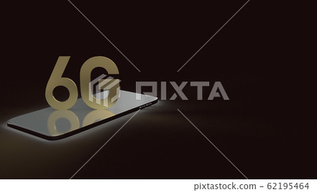 The 3d rendering 6g text gold surface glow on smartphone  in dark image for mobile technology content. 62195464