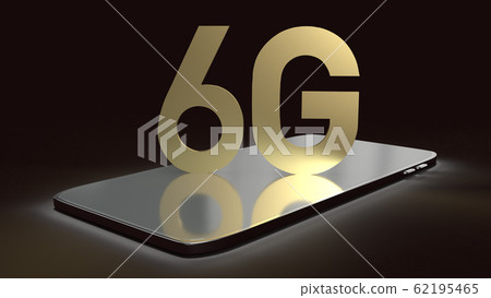 The 3d rendering 6g text gold surface glow on smartphone  in dark image for mobile technology content. 62195465
