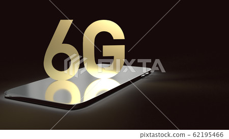 The 3d rendering 6g text gold surface glow on smartphone  in dark image for mobile technology content. 62195466
